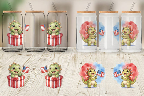 Glass Can Cute Firework Sparkler Dino Watercolor Sublimation artnoy 