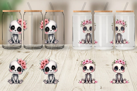 Glass Can Cute Floral Skull Sublimation artnoy 