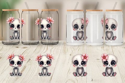 Glass Can Cute Floral Skull Sublimation artnoy 