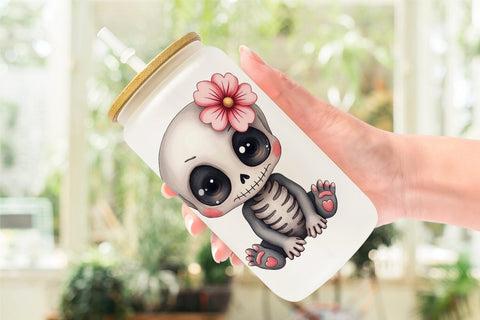 Glass Can Cute Floral Skull Sublimation artnoy 