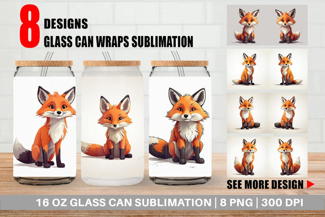 Glass Can Cute Fox Sublimation artnoy 