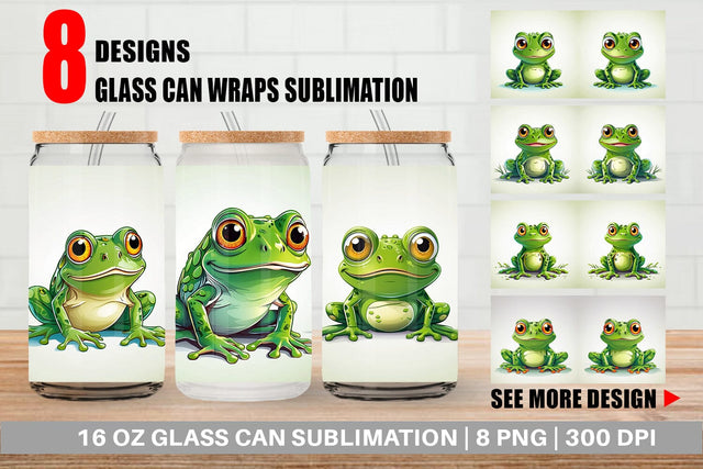 Glass Can Cute Frog Sublimation artnoy 