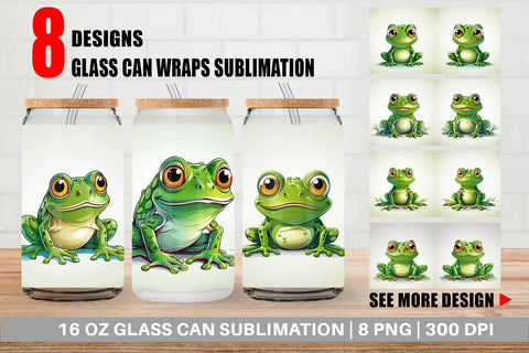 Glass Can Cute Frog Sublimation artnoy 