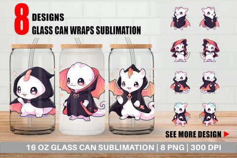 Glass Can Cute Gecko Halloween Sublimation artnoy 