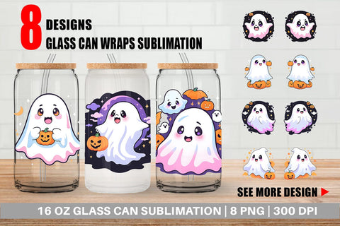 Glass Can Cute Ghost Illustration Sublimation artnoy 