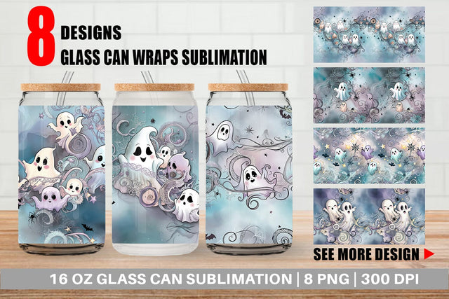 Glass Can Cute Ghost Pattern Sublimation artnoy 