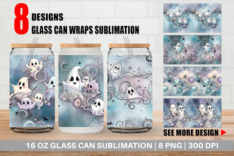 Glass Can Cute Ghost Pattern Sublimation artnoy 