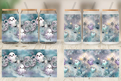 Glass Can Cute Ghost Pattern Sublimation artnoy 