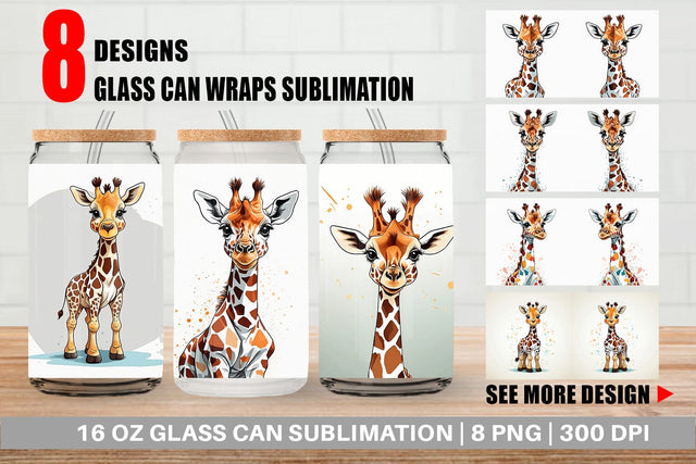 Glass Can Cute Giraffe Sublimation artnoy 