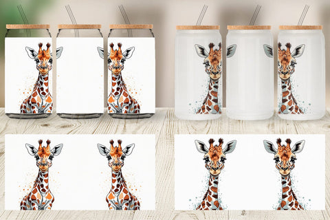 Glass Can Cute Giraffe Sublimation artnoy 