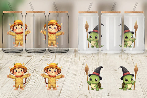 Glass Can Cute Halloween Animals Sublimation artnoy 