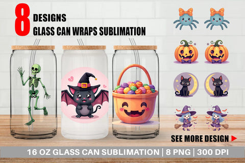 Glass Can Cute Halloween Sublimation artnoy 