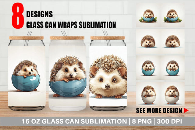 Glass Can Cute Hedgehog Sublimation artnoy 
