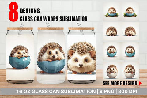 Glass Can Cute Hedgehog Sublimation artnoy 