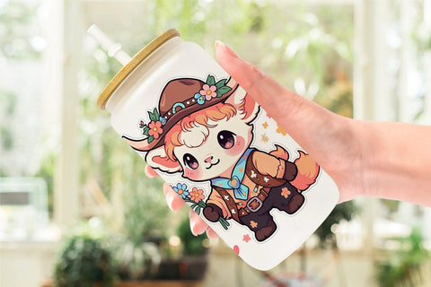 Glass Can Cute Highland Cow Cowboy Sublimation artnoy 