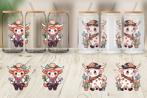 Glass Can Cute Highland Cow Cowboy Sublimation artnoy 