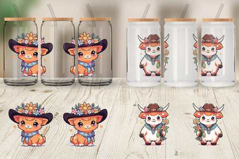 Glass Can Cute Highland Cow Cowboy Sublimation artnoy 