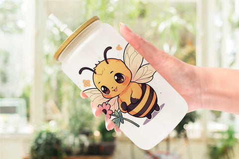 Glass Can Cute Honey Bee Sublimation artnoy 