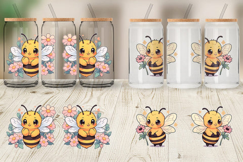 Glass Can Cute Honey Bee Sublimation artnoy 