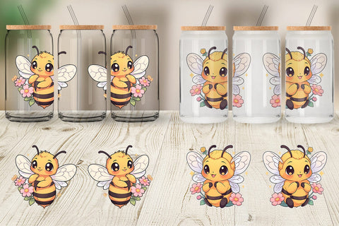 Glass Can Cute Honey Bee Sublimation artnoy 