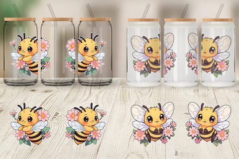 Glass Can Cute Honey Bee Sublimation artnoy 