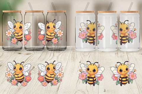 Glass Can Cute Honey Bee Sublimation artnoy 