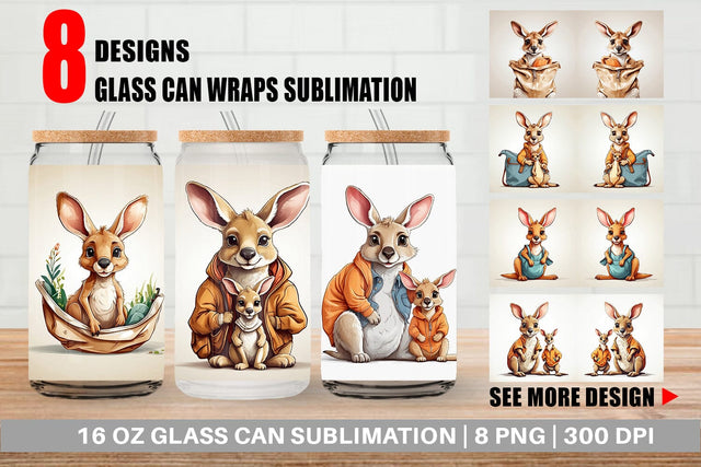Glass Can Cute Kangaroo Sublimation artnoy 
