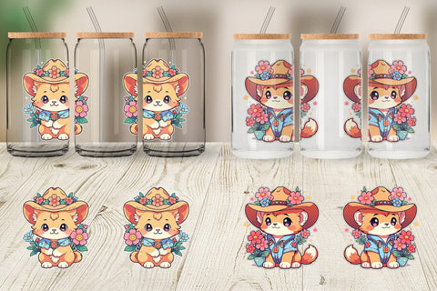 Glass Can Cute Lion Cowboy Flower Sublimation artnoy 
