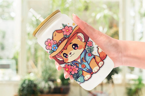 Glass Can Cute Lion Cowboy Flower Sublimation artnoy 