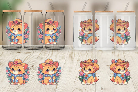 Glass Can Cute Lion Cowboy Flower Sublimation artnoy 