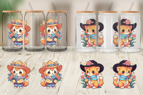 Glass Can Cute Lion Cowboy Flower Sublimation artnoy 