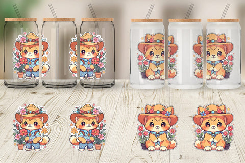 Glass Can Cute Lion Cowboy Flower Sublimation artnoy 