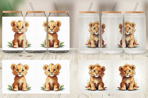 Glass Can Cute Lion Sublimation artnoy 
