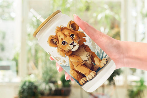 Glass Can Cute Lion Sublimation artnoy 