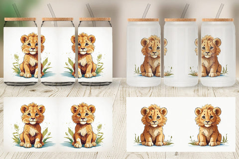 Glass Can Cute Lion Sublimation artnoy 