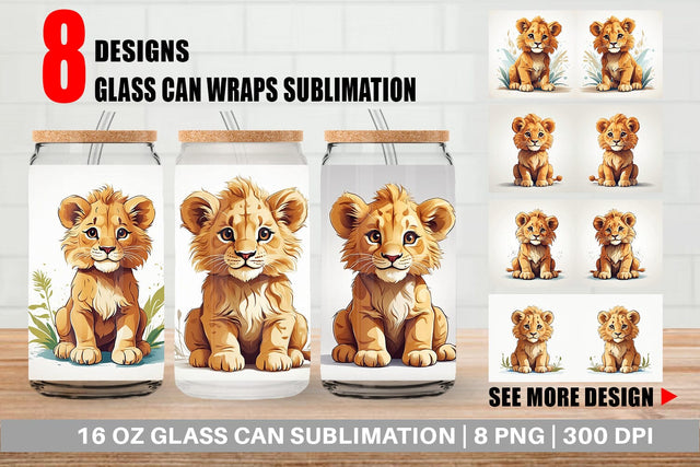Glass Can Cute Lion Sublimation artnoy 