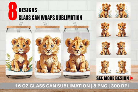 Glass Can Cute Lion Sublimation artnoy 