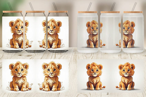 Glass Can Cute Lion Sublimation artnoy 
