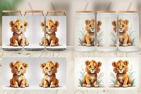 Glass Can Cute Lion Sublimation artnoy 
