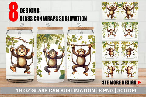 Glass Can Cute Monkey Sublimation artnoy 