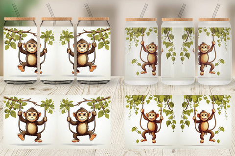 Glass Can Cute Monkey Sublimation artnoy 