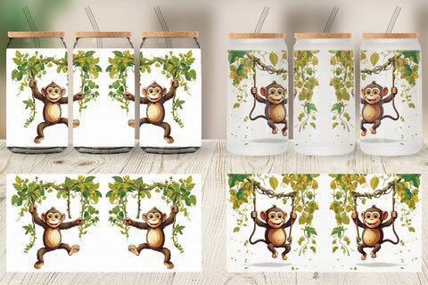 Glass Can Cute Monkey Sublimation artnoy 
