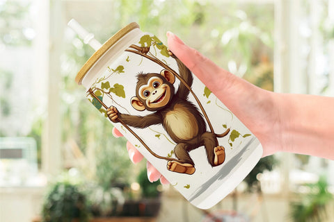 Glass Can Cute Monkey Sublimation artnoy 