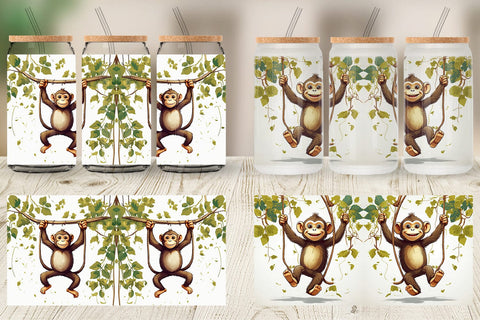 Glass Can Cute Monkey Sublimation artnoy 