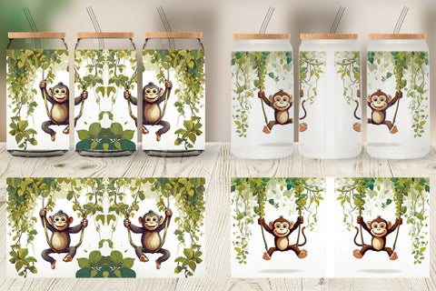 Glass Can Cute Monkey Sublimation artnoy 