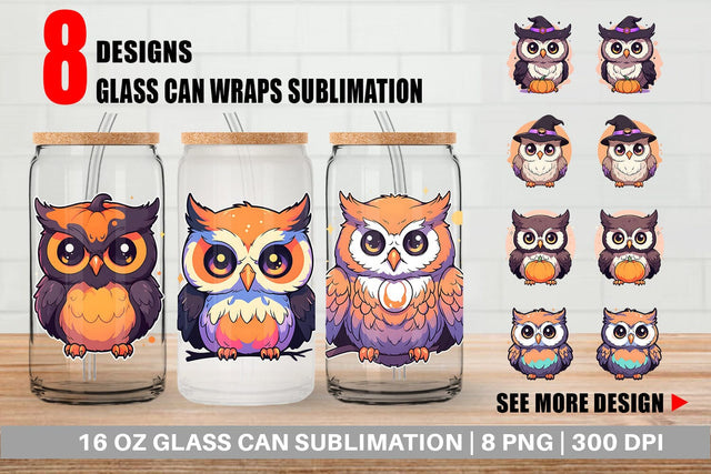 Glass Can Cute Owl Illustration Sublimation artnoy 