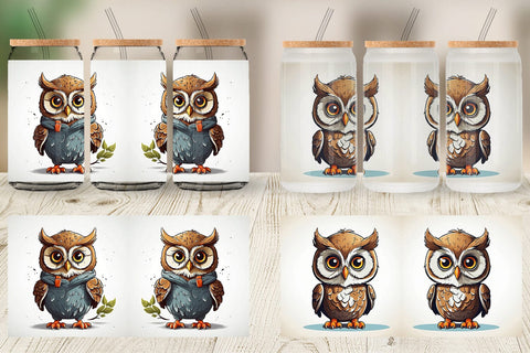 Glass Can Cute Owl Sublimation artnoy 