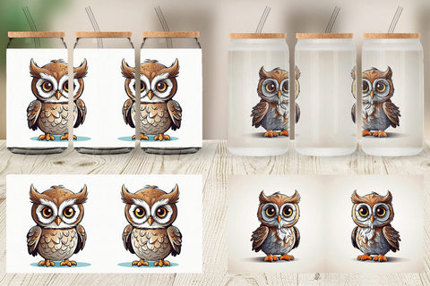 Glass Can Cute Owl Sublimation artnoy 