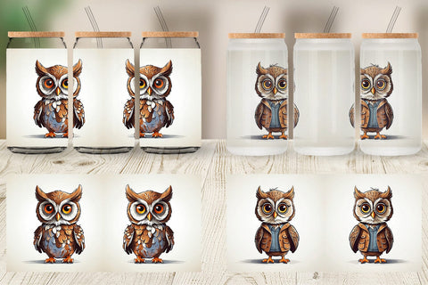 Glass Can Cute Owl Sublimation artnoy 