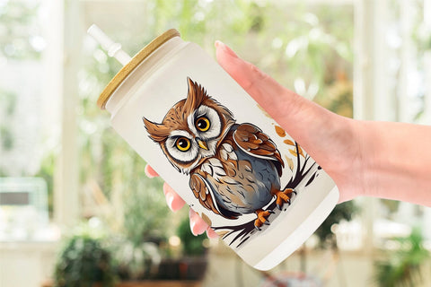 Glass Can Cute Owl Sublimation artnoy 